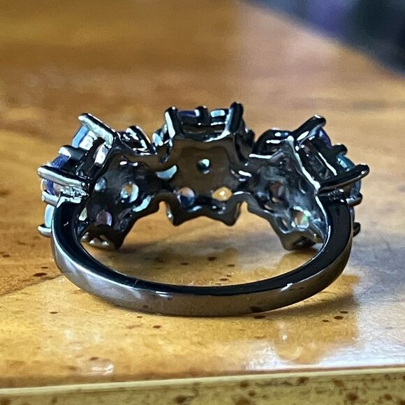 Natural Multi Gemstone Sterling Silver Black Rhodium Ring - Picture 5 of 10